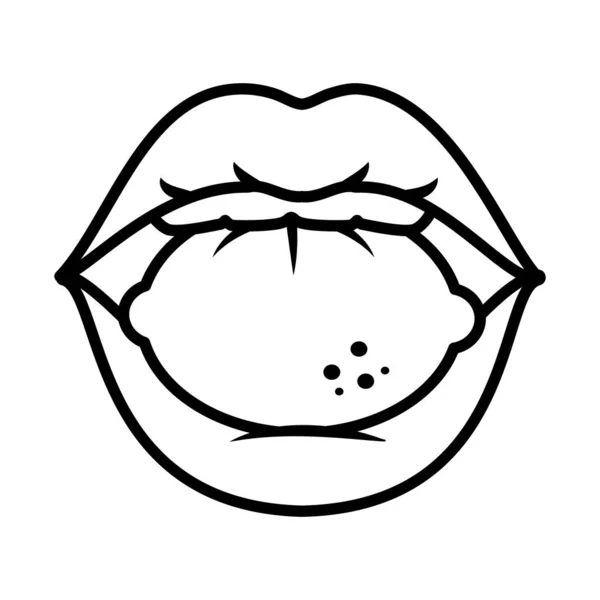 Pop art γυναικείο στόμα δάγκωμα ένα λεμόνι, γραμμή στυλ — Διανυσματικό Αρχείο