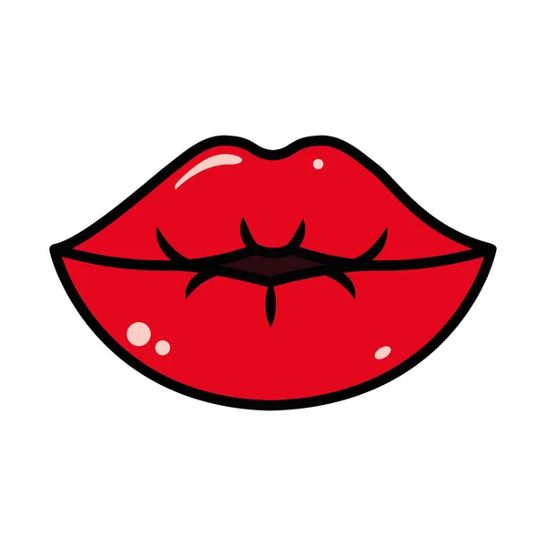 ポップアートのアイコン女性の唇と線と塗りつぶしのスタイル — ストックベクタ