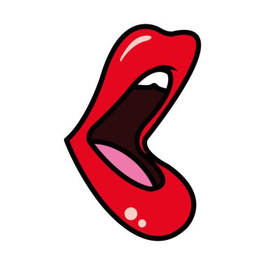 Pop sanatının simgesi aç seksi ağız, satır ve dolgu stili