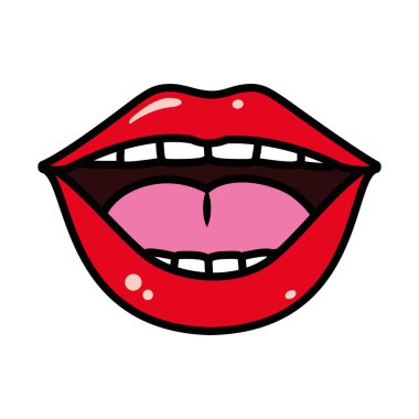 pop sanat konsepti, açık kadın dudakları, çizgi ve dolgu stili