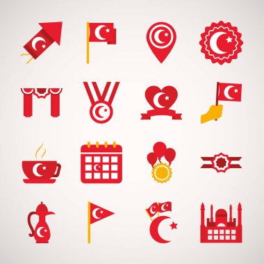 Dekoratif flamalar ve hindi cumhuriyeti ikonu seti, düz stil