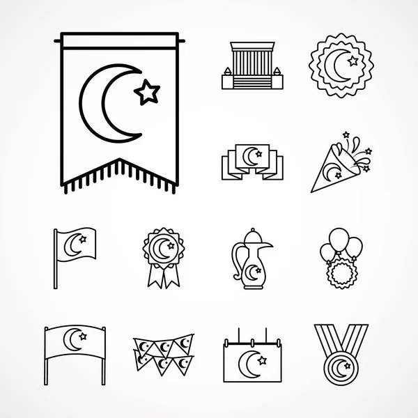 Conjunto de ícones de dia república de peru e bule de chá, estilo de linha —  Vetores de Stock