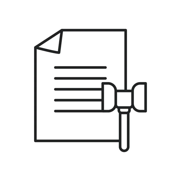Martello di legge con disegno vettoriale icona stile linea di documento — Vettoriale Stock