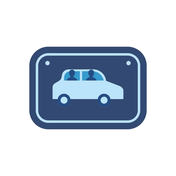 Coche en la señal de tráfico de estilo plano icono de diseño de vectores — Vector de stock