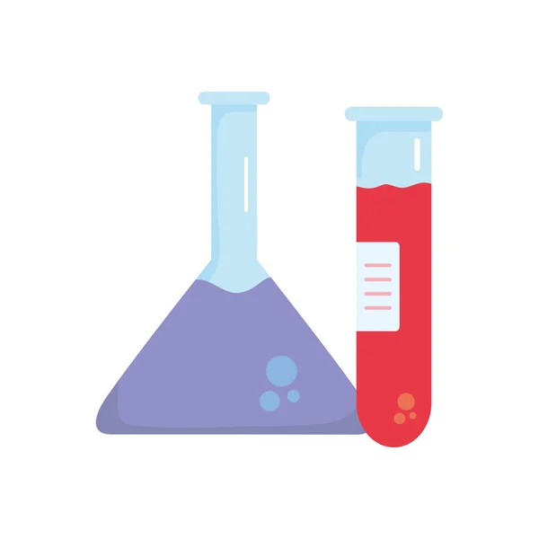 Химическая бутылка и пробирка для анализа крови, красочный дизайн — стоковый вектор