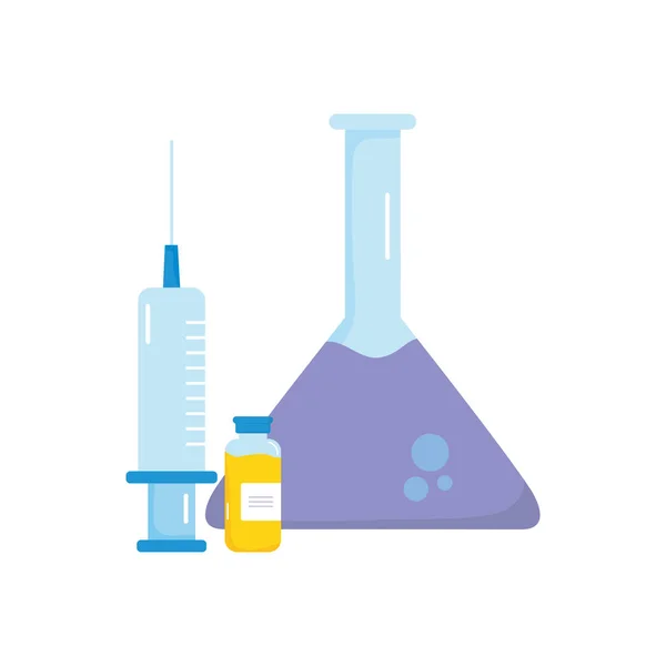 Φιάλη, σύριγγα και φιάλη εμβολίου, πολύχρωμο σχέδιο — Διανυσματικό Αρχείο