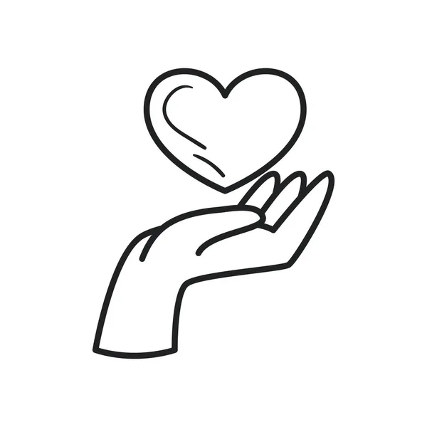 Kalp üzerinde el çizgisi biçim ikonu vektör tasarımı — Stok Vektör