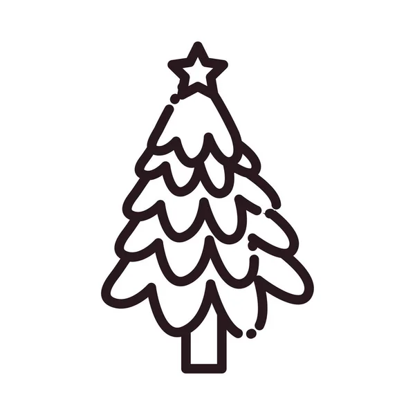 Feliz navidad pino línea estilo icono vector diseño — Vector de stock