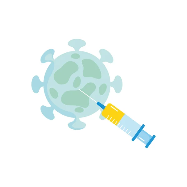 Strzykawka ze szczepionką i ikona koronawirusa, kolorowe — Wektor stockowy