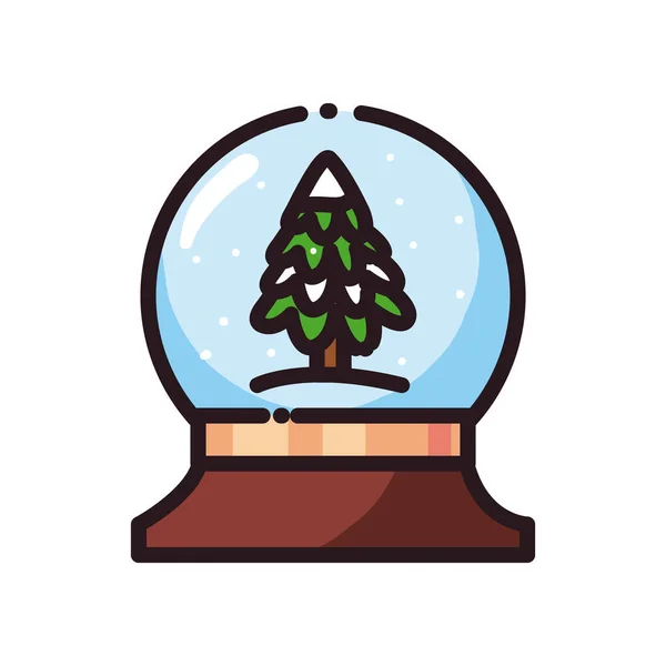 Feliz pino de Navidad en la línea de la esfera y llenar el icono de estilo de diseño de vectores — Archivo Imágenes Vectoriales