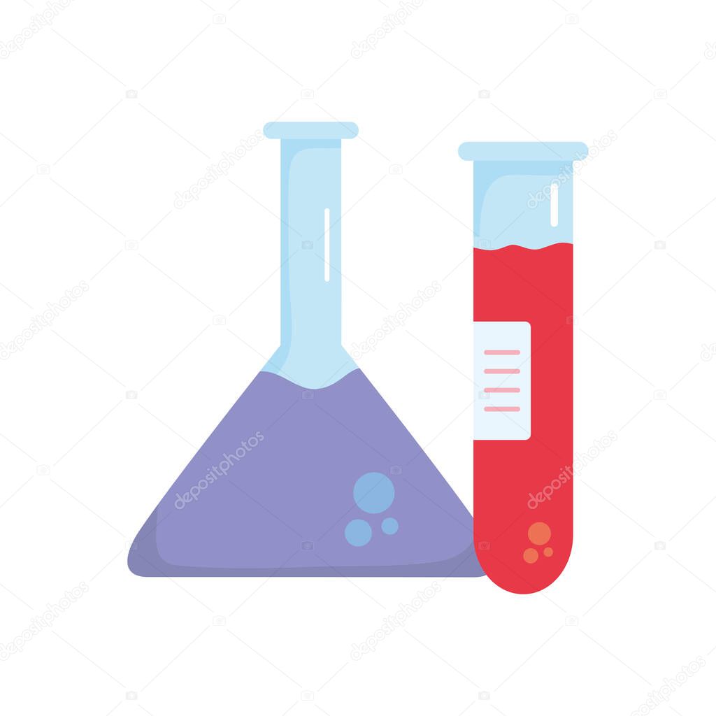 chemical flask bottle and blood test tube, colorful design