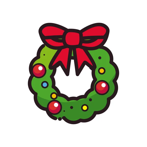 Feliz Natal coroa linha e estilo de preenchimento ícone vetor design — Vetor de Stock