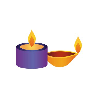 diwali mumu ve diya ikonu, düz stil
