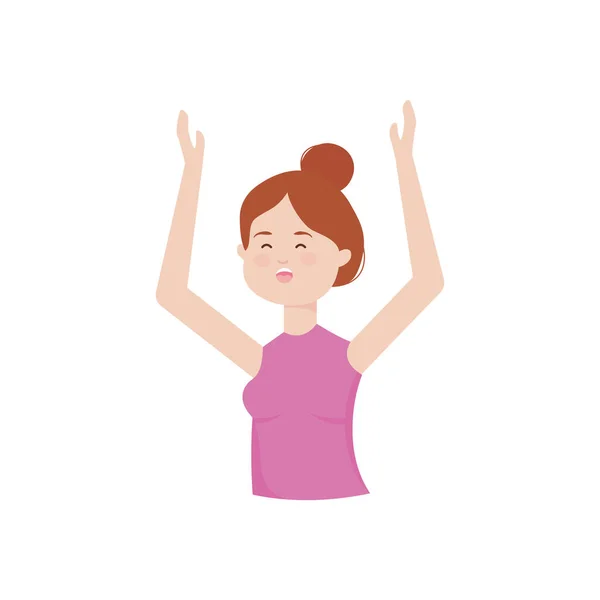 Dessin animé femme heureuse chantant icône, style plat — Image vectorielle
