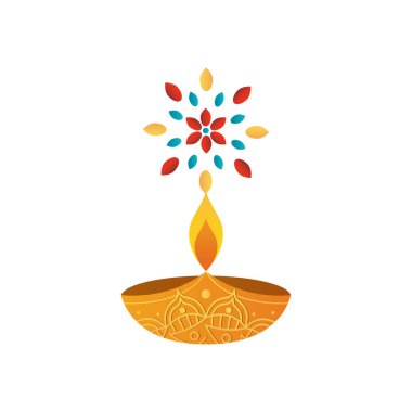 diwali diya ve rangoli simgesi, düz stil