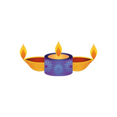 mor mum ve diwali diyas simgesi, düz stil