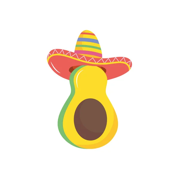 Avokado med mexikansk hatt ikon, platt stil — Stock vektor
