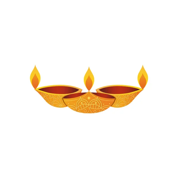 Diwali ícone diyas amarelo, estilo plano — Vetor de Stock