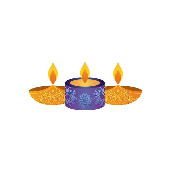 Diwali Diya und Kerzensymbol, flacher Stil — Stockvektor