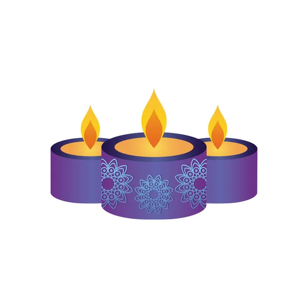 Diwali lila Kerzen Symbol, flacher Stil — Stockvektor