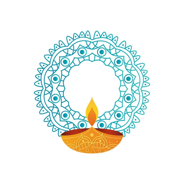 Diwali diya et mandala bleu icône, style plat — Image vectorielle