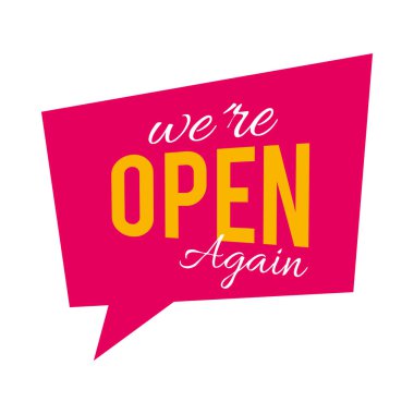 Yeniden açığız. Dizayn, düz stil.