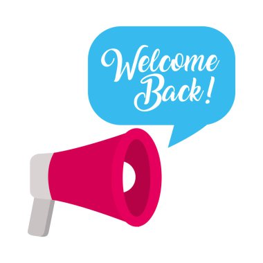 Hoş geldin yazılı megafon. Cümbüş işareti, düz stil.