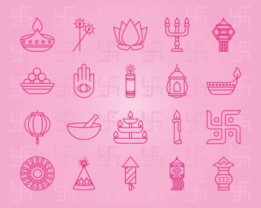 Diwali ve hamsa el ikonu, çizgi tarzı