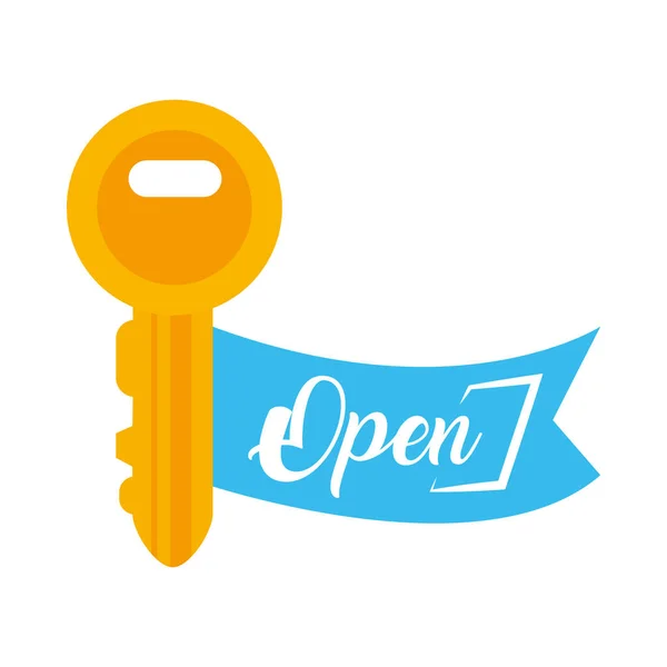 Ключ и лента с открытым дизайном букв, плоский стиль — стоковый вектор