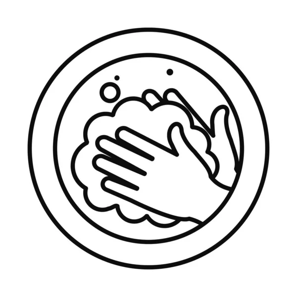 Händewaschen Zeichen mit Händen mit Seifenwasser-Symbol, Linie Stil — Stockvektor