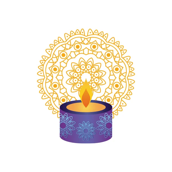 Mandala e diwali vela ícone, estilo plano — Vetor de Stock