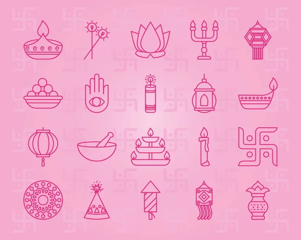 Icône ensemble de main diwali et hamsa, style ligne — Image vectorielle