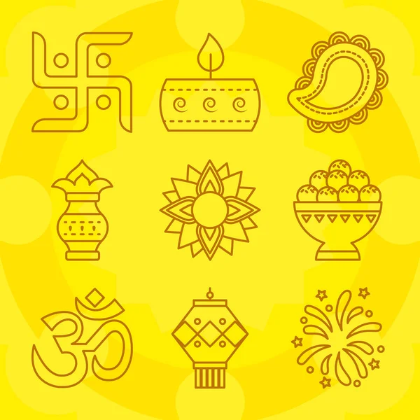 Icône ensemble de symbole ohm et diwali, style ligne — Image vectorielle