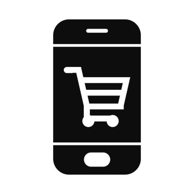 akıllı telefon alışveriş arabası simgesi, siluet tarzı