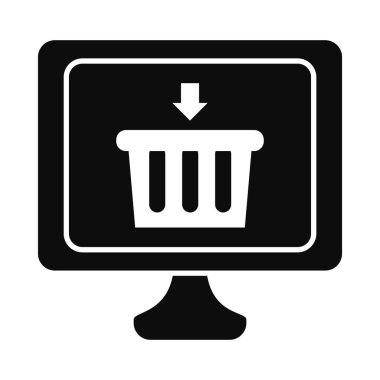 Alışveriş sepeti simgesi olan bilgisayar, siluet biçimi