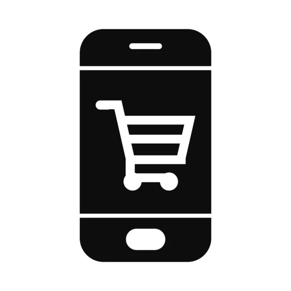 Smartphone con icono de carrito de compras, estilo silueta — Vector de stock