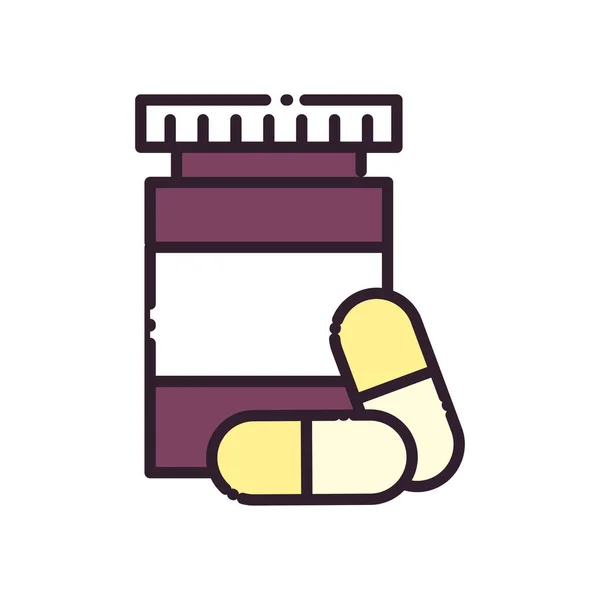 Línea de pastillas y relleno icono de diseño de vectores de estilo — Vector de stock