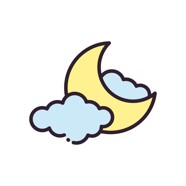 Luna con la línea de nubes y el diseño de vector icono de estilo de relleno — Archivo Imágenes Vectoriales