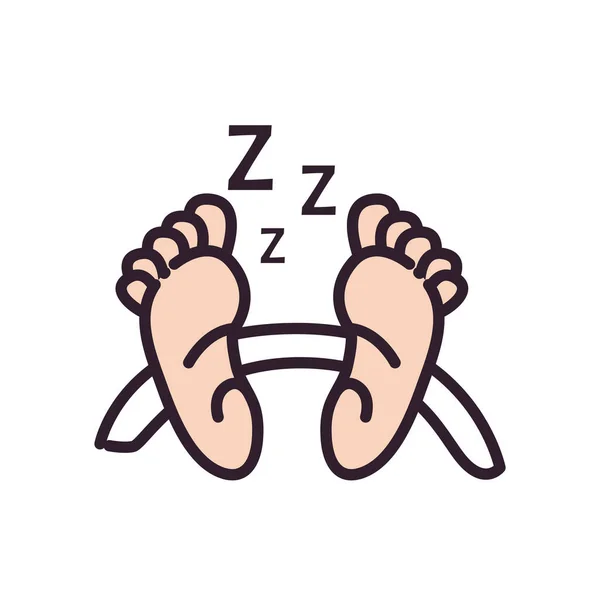 Dormir hombre pies línea y relleno estilo icono vector diseño — Vector de stock