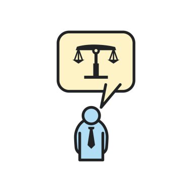 Ölçekli ve kravat çizgisi olan avukat ve biçim ikonu vektör tasarımını doldur