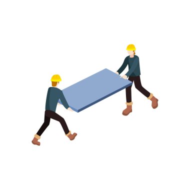 Duvar izometrik biçim vektör tasarımlı yapıcı adamlar