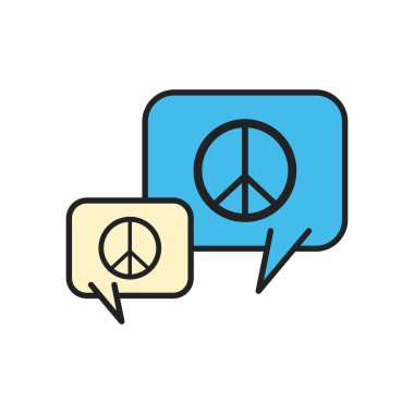 Kabarcık çizgisi içinde barış ve aşk ve biçim ikonu vektör tasarımı