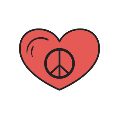 Barış ve aşk kalp çizgisi ve biçim ikonu vektör tasarımı