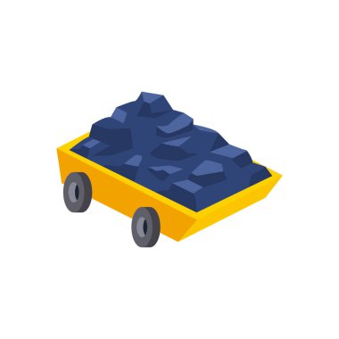 Kömür izometrik biçim vektör tasarımlı inşaat el arabası