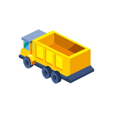 Yapı damperli kamyon izometrik biçim ikon vektör tasarımı