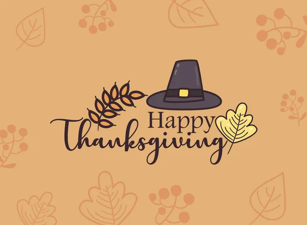 Happy Thanksgiving Day Hut mit Blättern Linie und Füllung Stil-Symbol Vektor-Design — Stockvektor