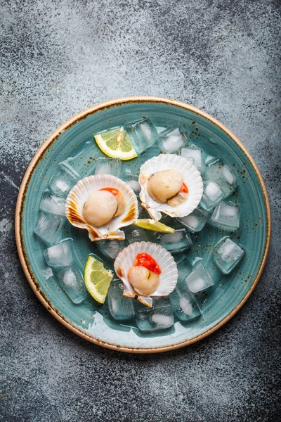 Raw fresh uncooked scallops — Stock Photo, Image