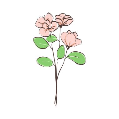 Beyaz arkaplanda izole edilmiş pembe çiçek kovası çizimi