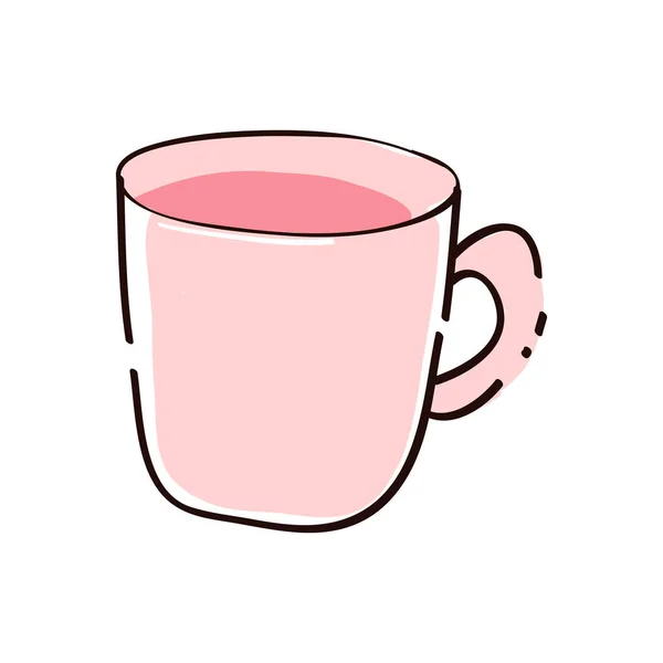 hand drawn cute a cup of coffee. kawaii food sticker. pink coffee cartoon illustration.