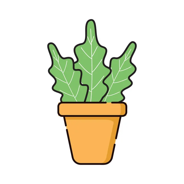 ポット内の漫画の緑の植物 鉢物の観葉植物 家庭やインテリアのための緑の自然装飾 オブジェクト隔離された花のポット 観賞植物の花のポット フラットアイコン — ストック写真
